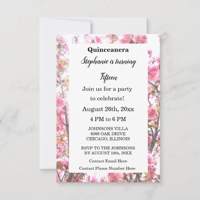 Invitación Quinceanera Quince cumpleaños (Anverso)
