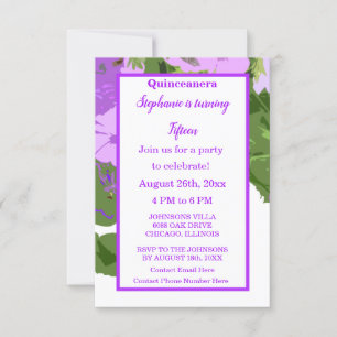 Invitación Quinceanera Quince cumpleaños Morado Floral Cuta