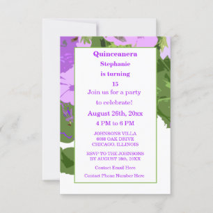 Invitación Quinceanera Quince cumpleaños Morado Floral Girona