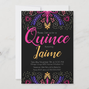 Invitación Quinceañera Quince Divertido Flores de puntos Rosa