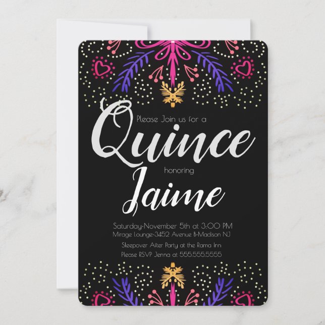 Invitación Quinceañera Quince Divertido Flores Punteadas Chic (Anverso)