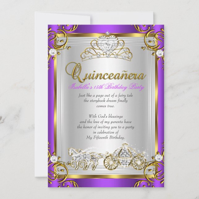 Invitación Quinceanera Quinceanera 15º cumpleaños oro morado (Anverso)