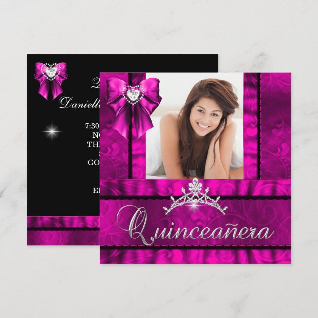Invitación Quinceanera Quinceanera, 15 años, foto (Anverso / Reverso)