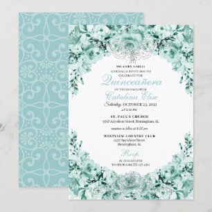 Invitación Quinceanera Quinceanera floral verde