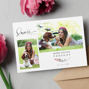 Invitación Quinceañera Ramas de moda Rojas Español 2 Fotos