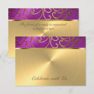 Invitación Quinceanera Raspberry Oro Rosa Filigree Swirls