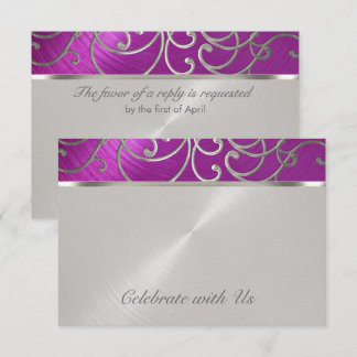 Invitación Quinceanera Raspberry y Silver Filigree Swirls