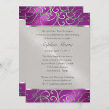 Quinceanera Raspberry y Silver Filigree Swirls