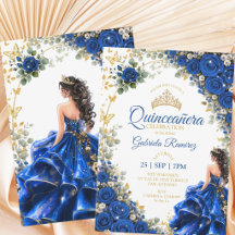 Quinceañera Real Azul Dorado Mariposas