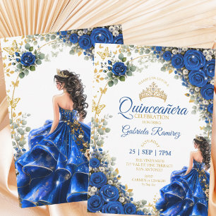 Invitación Quinceañera Real Azul Dorado Mariposas