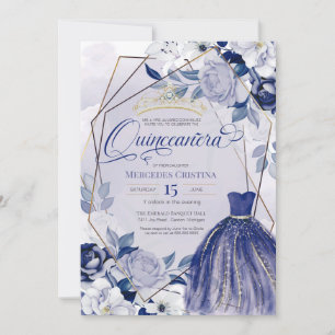 Invitación Quinceañera real marina azul elegante elegante ele