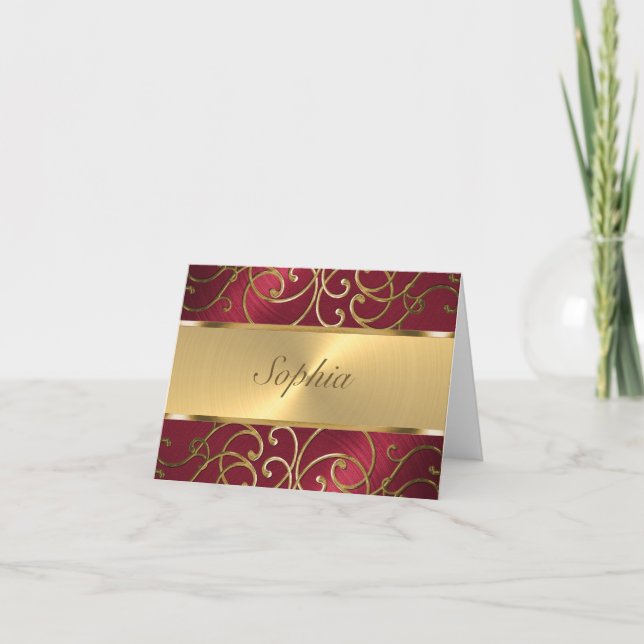 Invitación Quinceanera Red and Gold Filigree Swirls (Anverso)