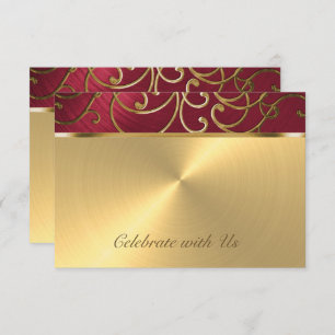 Invitación Quinceanera Red and Gold Filigree Swirls