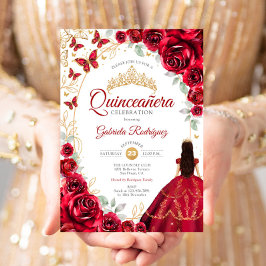 Invitación Quinceanera Red Gold Floral