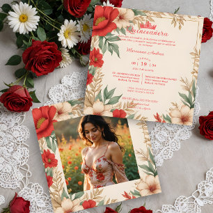 Invitación Quinceañera Red Shades Sweet Floral Foto Española