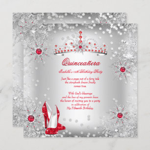 Invitación Quinceanera Red Silver Winter Wonderland
