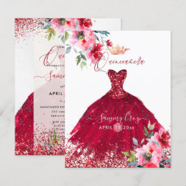 Invitación Quinceanera Red Sparkle Gown acuarela
