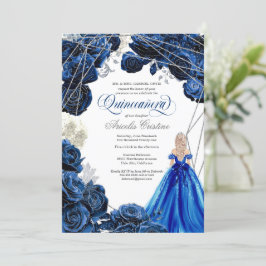 Invitación Quinceañera Regal Royal Blue & Silver con Invitaci