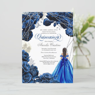 Invitación Quinceañera Regal Royal Blue & Silver con Invitaci