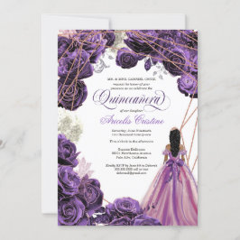 Invitación Quinceañera Regal Royal Purple & Rosa Gold & Gown