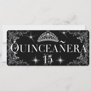 Invitación Quinceañera Regio Tiara Negro Plateado