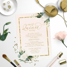 Invitación Quinceanera Relieve metalizado dorado r