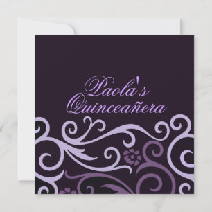 Invitación Quinceañera Remolino Floral Púrpura