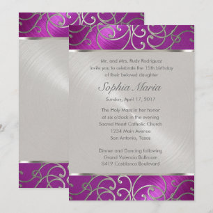 Invitación Quinceañera Remolinos de Filigrana de Frambuesa y