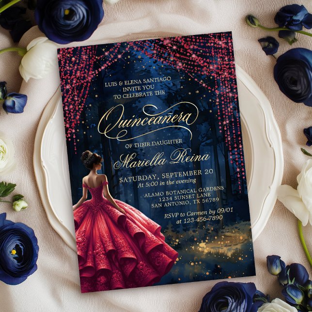 Invitación Quinceañera roja de bosque encantado (Subido por el creador)