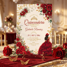 Quinceañera Roja Mariposas Doradas Rosas