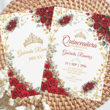 Quinceañera Roja Mariposas Doradas Rosas