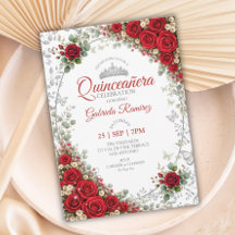 Quinceañera Roja Mariposas Plateadas Rosas