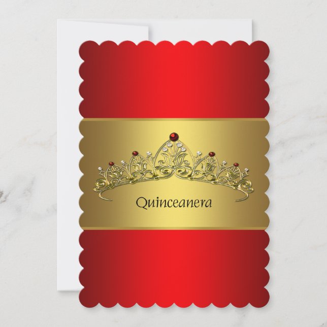 Invitación Quinceanera roja y dorada (Anverso)