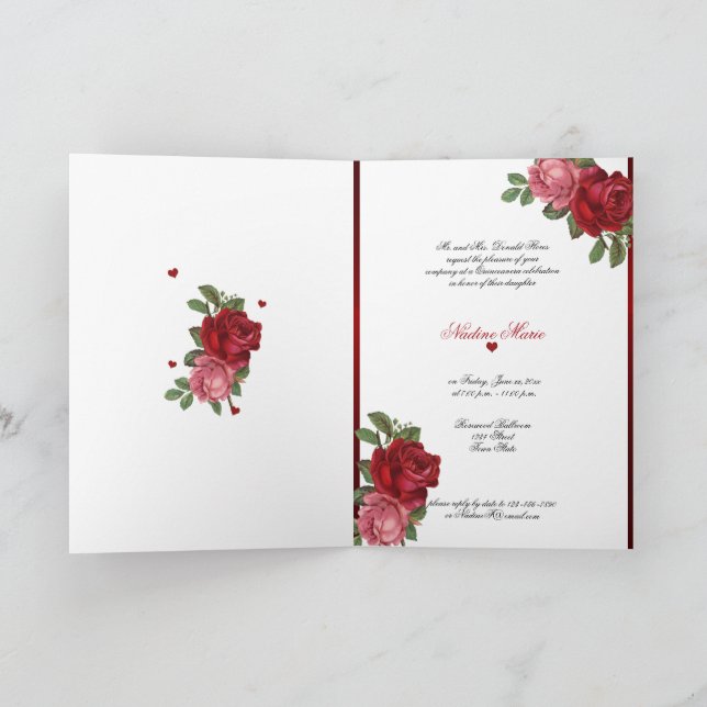 Invitación Quinceanera Rojas Rojas Rojas Estatinas Rojas (Interior)