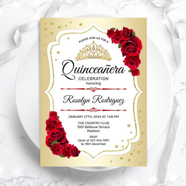 Invitación Quinceanera - Rojo blanco dorado (Subido por el creador)