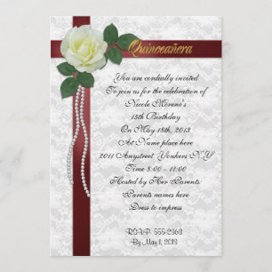 Invitación Quinceanera Rojo blanco y cinta roja