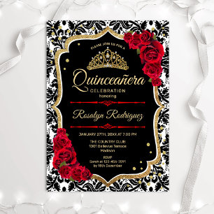 Invitación Quinceanera - Rojo de oro negro