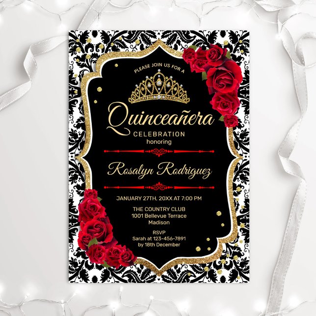 Invitación Quinceanera - Rojo de oro negro (Subido por el creador)