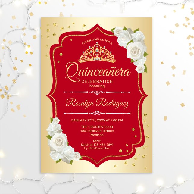 Invitación Quinceanera - Rojo dorado (Subido por el creador)