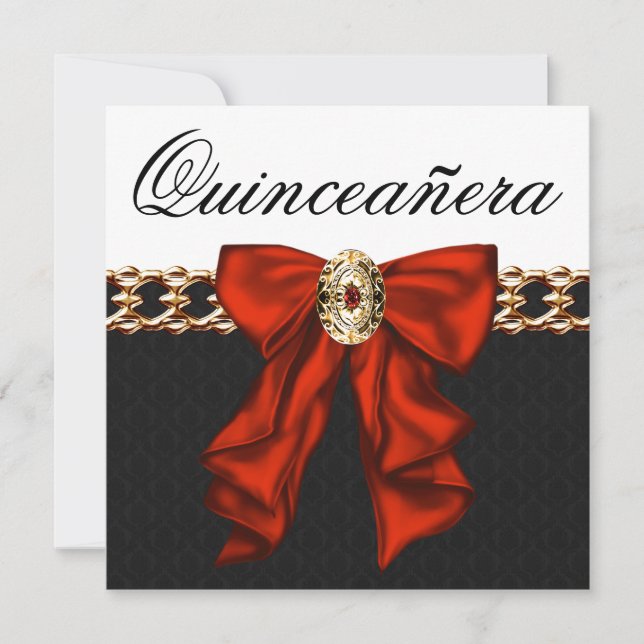 Invitación Quinceañera Rojo Negro Blanco Dorado (Anverso)