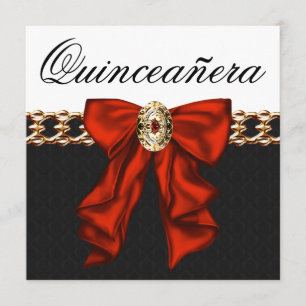 Invitación Quinceañera Rojo Negro Blanco Dorado