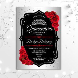 Invitación Quinceanera - Rojo negro plateado