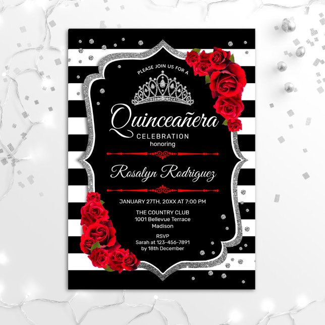 Invitación Quinceanera - Rojo negro plateado (Subido por el creador)