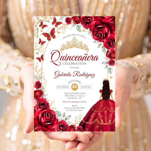 Invitación Quinceañera Rojo Oro Floral (Subido por el creador)
