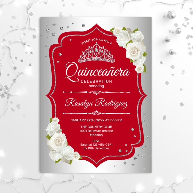 Invitación Quinceanera - Rojo plateado (Subido por el creador)