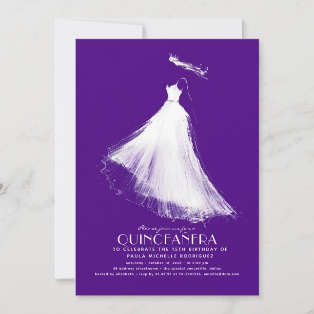 Invitación Quinceañera Romántico morado moderno (Anverso)