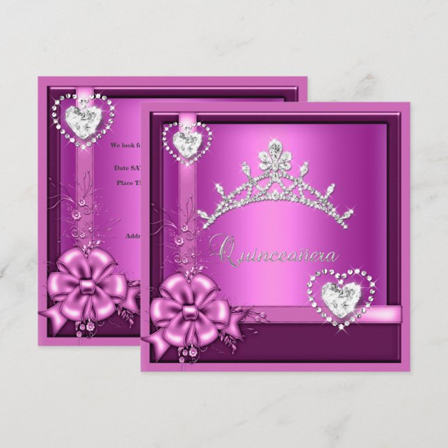 Invitación Quinceanera rosa 15ª fiesta de cumpleaños Silver (Anverso / Reverso)