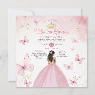 Invitación Quinceañera Rosa 15 Flores Anos Purpurina de Oro I