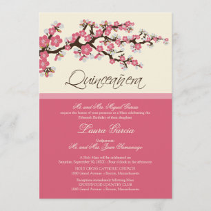 Invitación Quinceanera (rosa) a la flor de cerezo