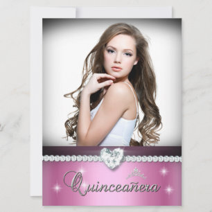 Invitación Quinceañera Rosa Blanca 15 Falso Diamante Foto